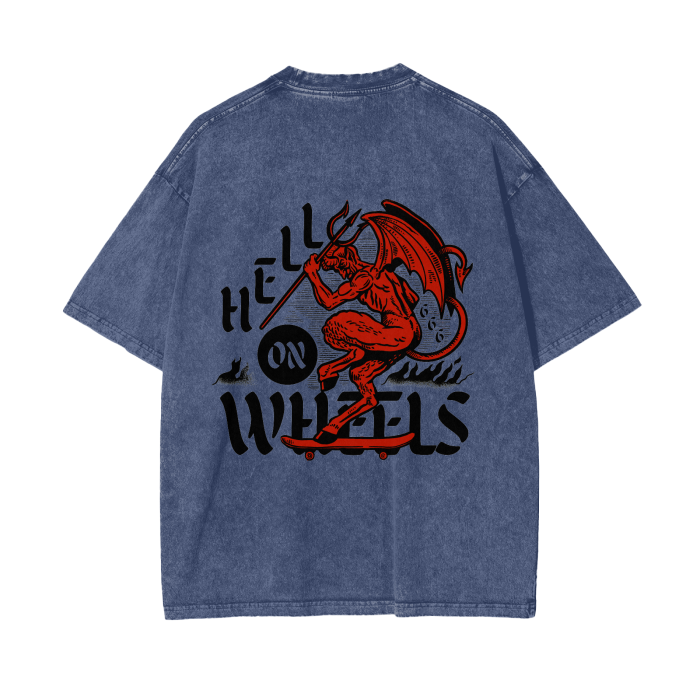 “hell on wheels” acid wash tee