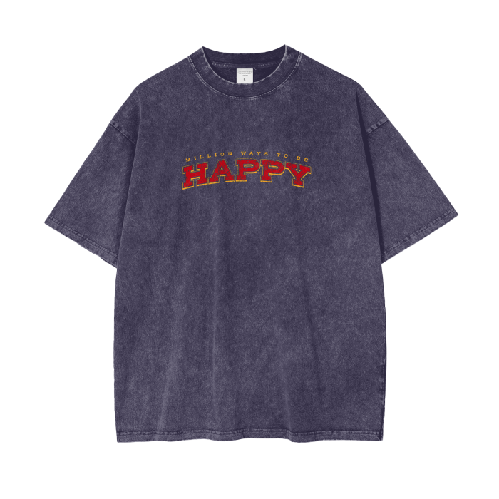 “million ways to be happy” acid wash tee