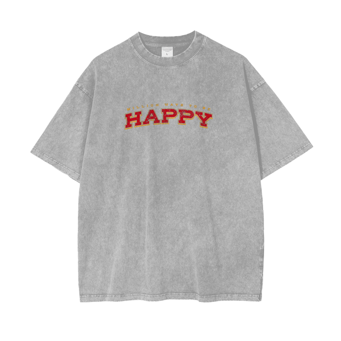 “million ways to be happy” acid wash tee