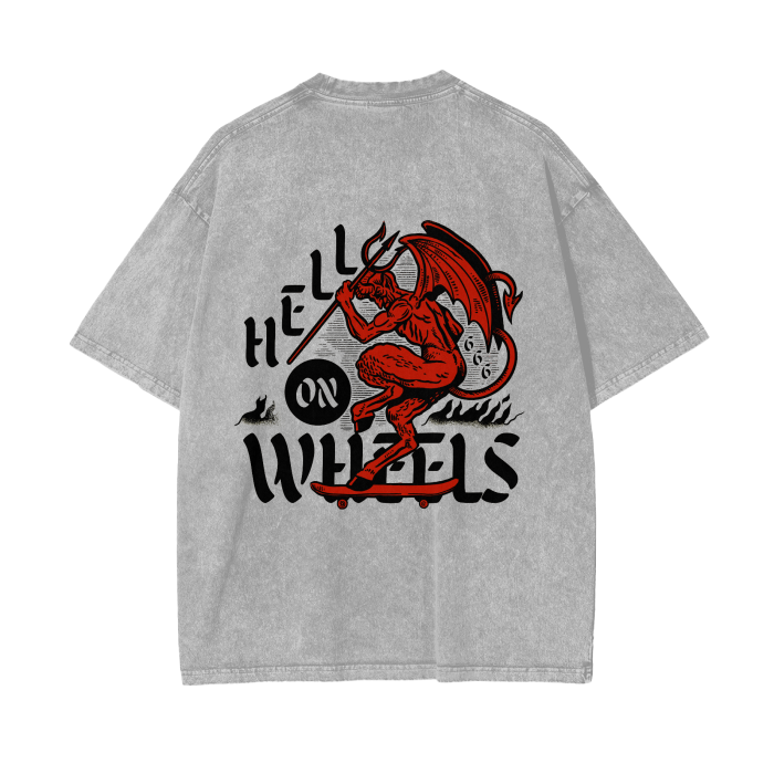 “hell on wheels” acid wash tee