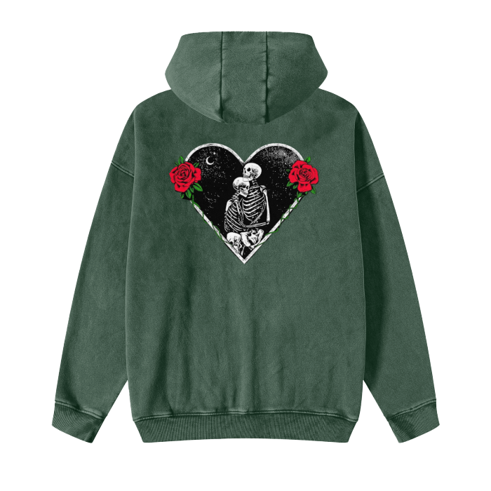 “love is dead” acid wash zip up hoodie