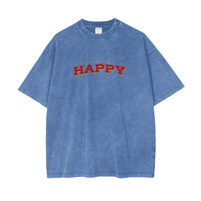 “million ways to be happy” acid wash tee