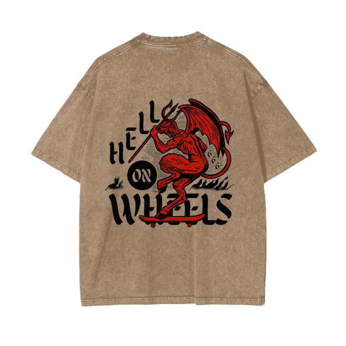 “hell on wheels” acid wash tee