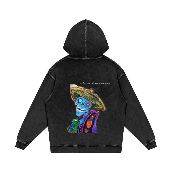 “mexican skull” acid wash hoodie