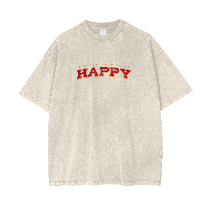 “million ways to be happy” acid wash tee