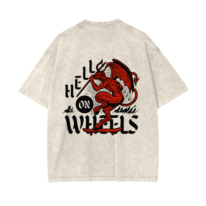 “hell on wheels” acid wash tee